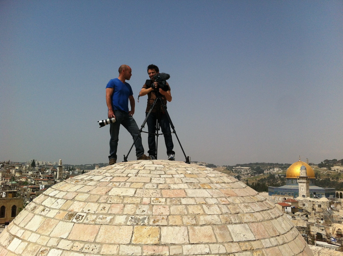Filming on a rooftop in Jerusalem