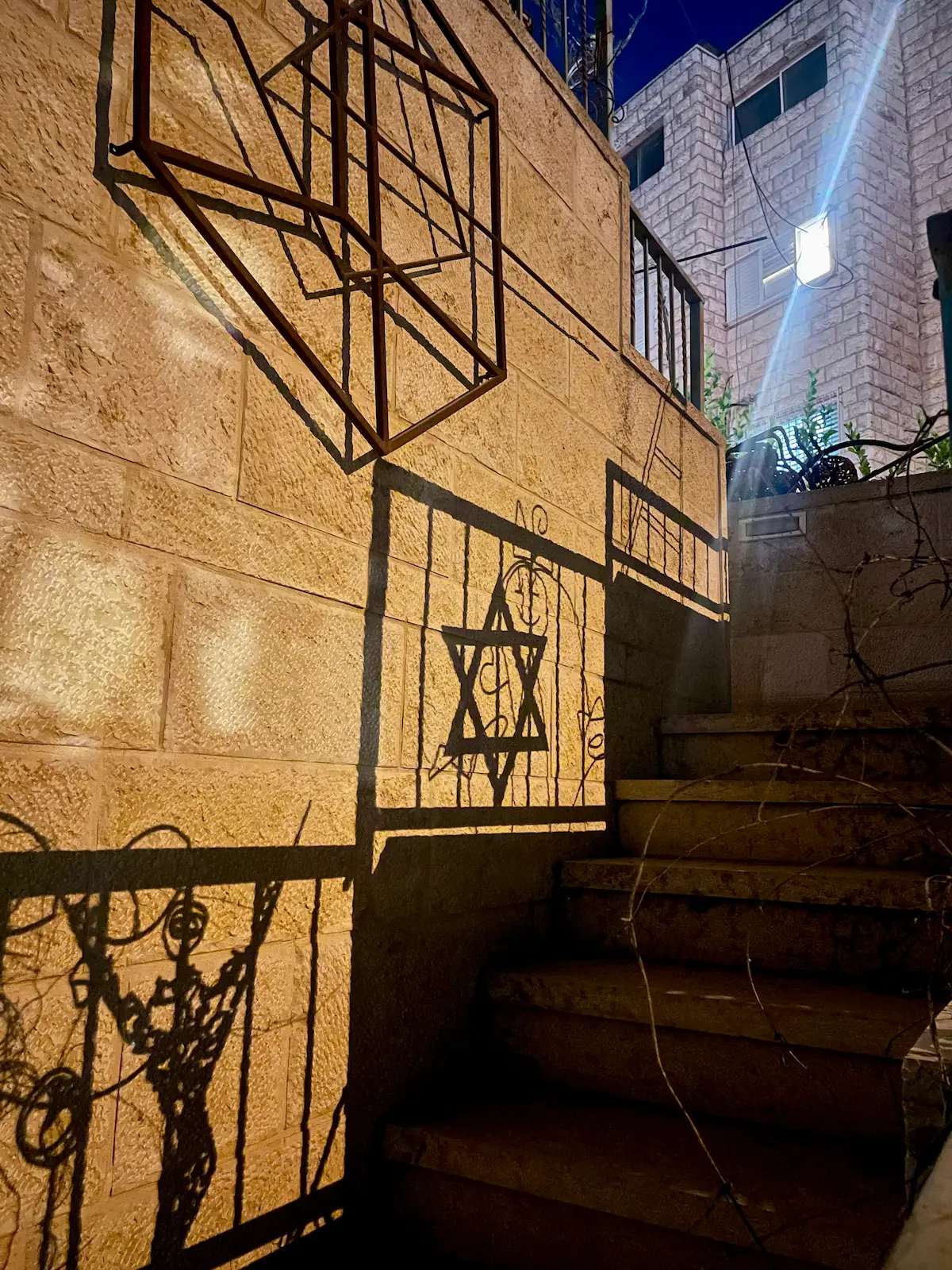 Paul Taylor garden studio at night, Jerusalem