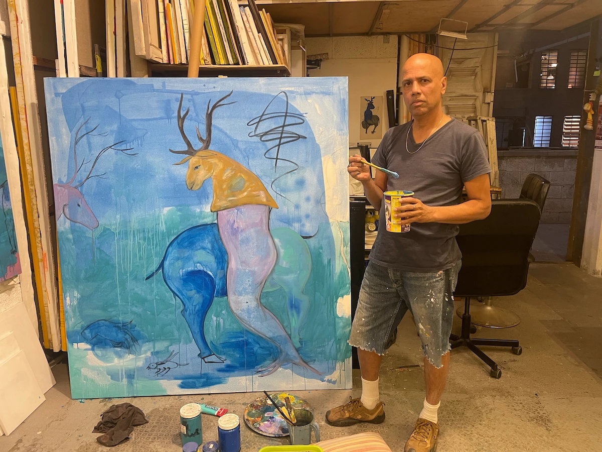 Chanchal Banga in his studio working on The Deer series