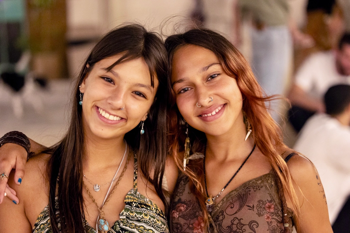Two girlfriends at a musical festival