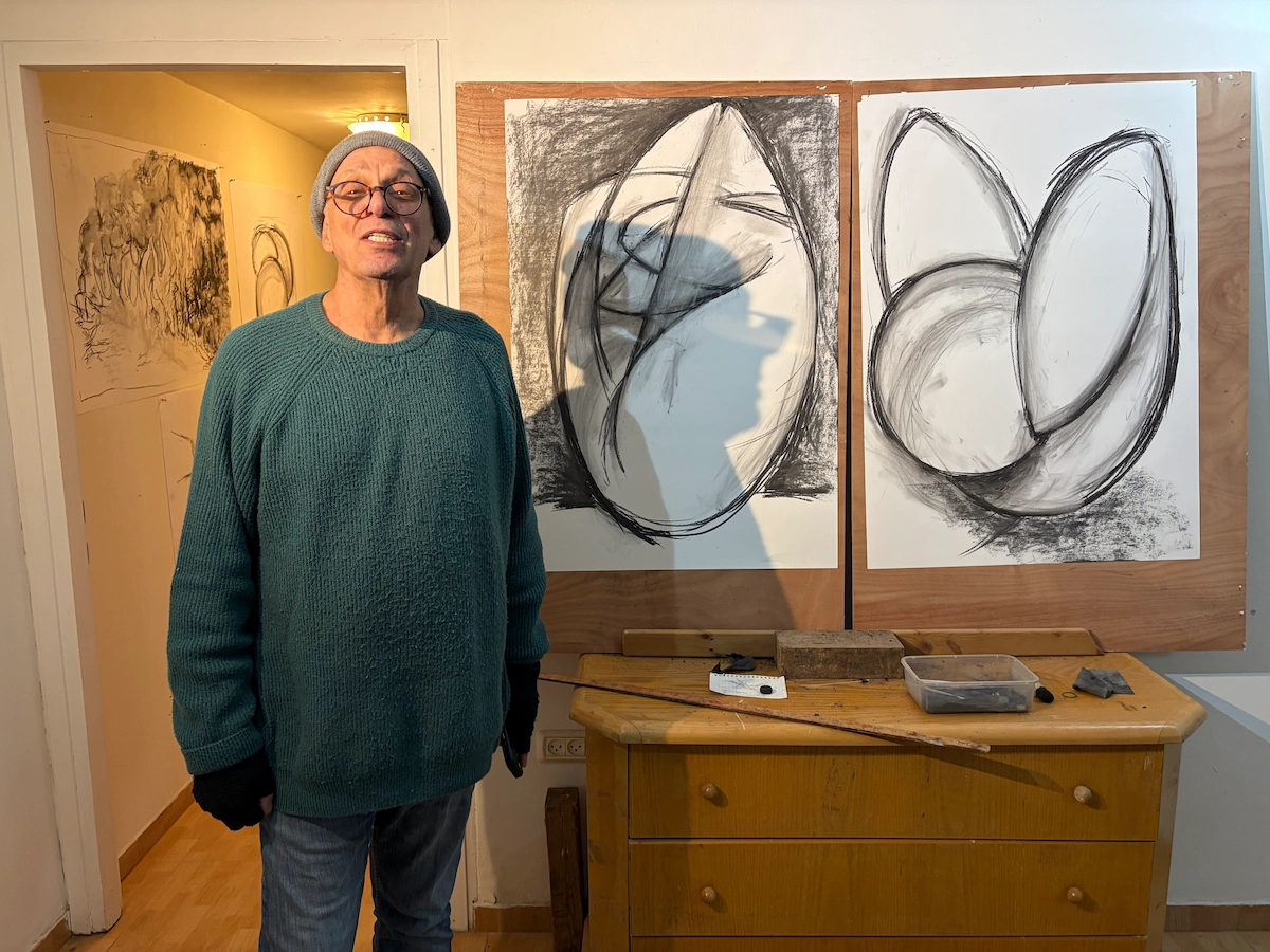 Artist Paul Taylor in his home studio, Jerusalem