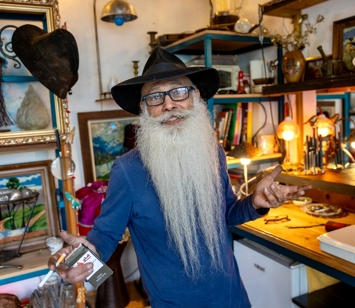 White-bearded man in his Jaffa shop